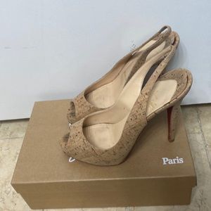 Christian Louboutin Prive 120 Cork Naturale Pumps Peekaboo Heels 39.5 (8.5-9)